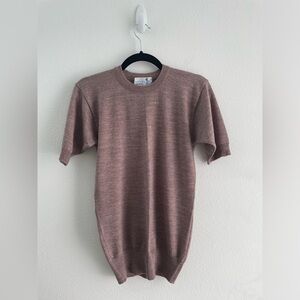 Vintage 100% Pure Wool short sleeved sweater shirt | ribbed detail minimal fall